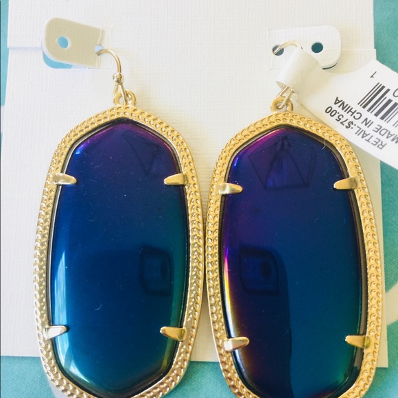 NWT Kendra Scott Danielle Earrings Black Iridescen - Picture 3 of 8